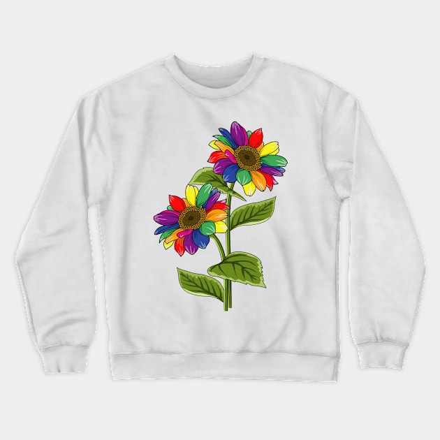 Rainbow Sunflowers Crewneck Sweatshirt by Designoholic